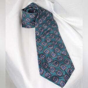Men's Teal Patterned Silk Tie - Classic Medallion Design Burt Pulitzer